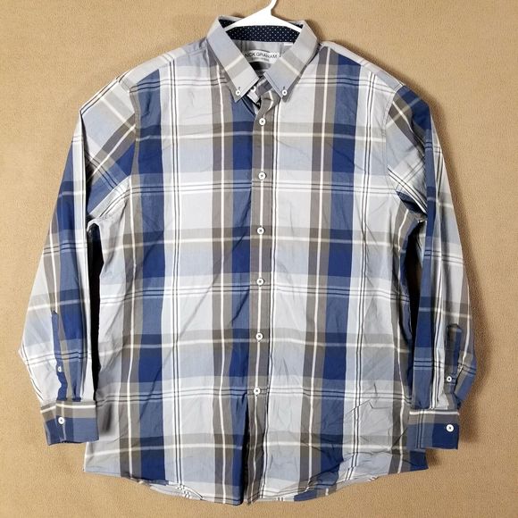 Nick Graham Stretch Modern FIT Men's shirt Long Sleeve Collared Size XL Plaid - Picture 1 of 9